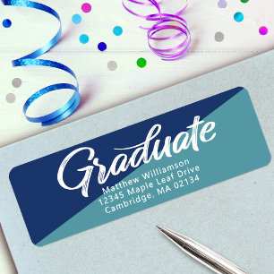 Blue Graduation Bold Script Simple Modern Address