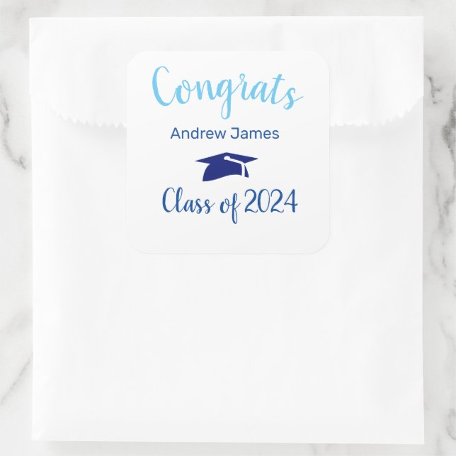 blue graduation cap 2024 -  Congrats   Square Sticker (Bag)