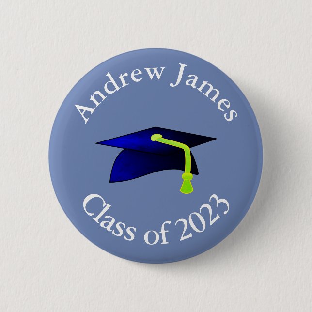 blue graduation cap - class of 2023 -your name 6 cm round badge (Front)