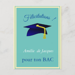 Blue graduation cap - Congrats in French Postcard