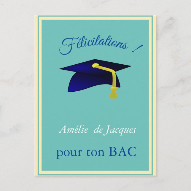 Blue graduation cap - Congrats in French Postcard (Front)