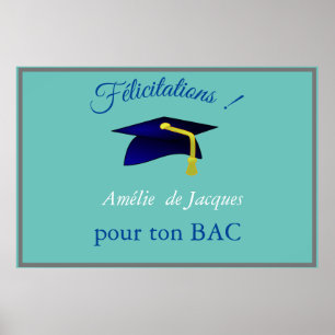 Blue graduation cap - Congrats in French   Poster