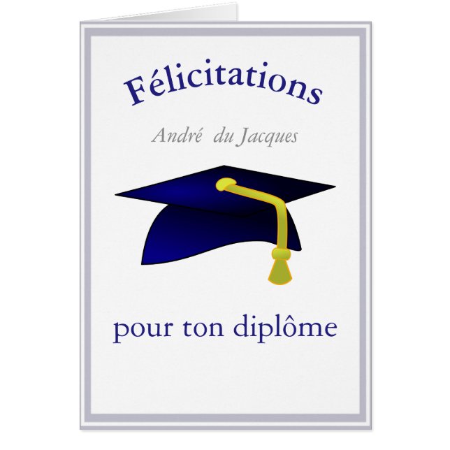 blue graduation cap - Congratulations in French (Front)