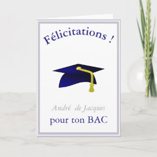 blue graduation cap - Congratulations in French Card