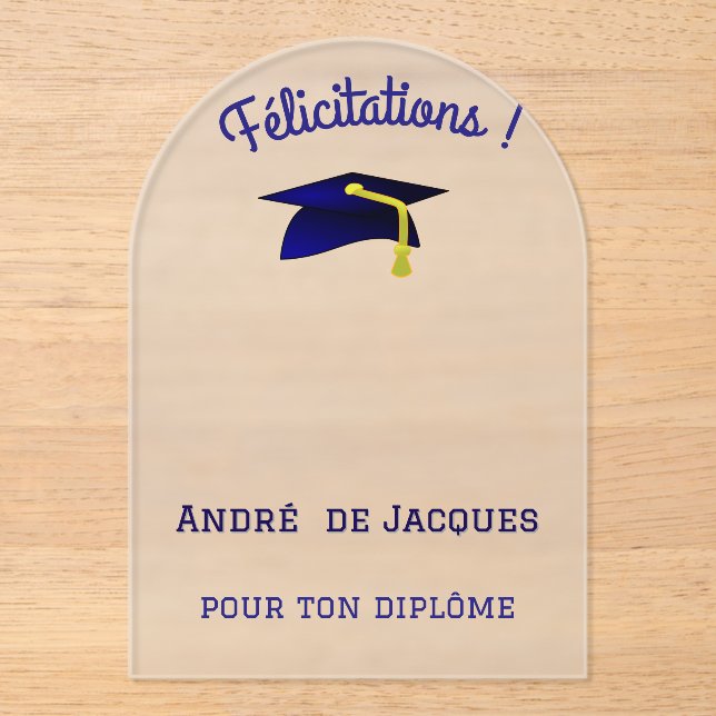 blue graduation cap - French Congratulations Acrylic Invitations (Front)