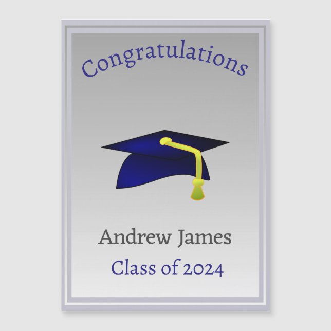 blue graduation cap  in silver - Congratulations (Front)