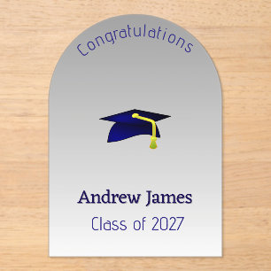 blue graduation cap  in silver - Congratulations Acrylic Invitations