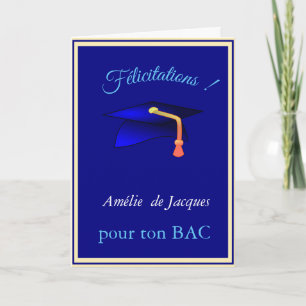 Blue graduation cap no2 - Congrats in French  Card