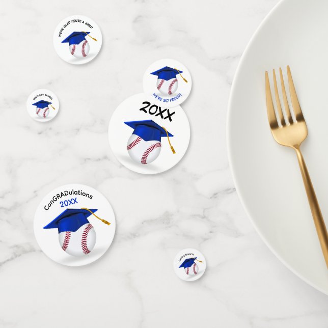 Blue Graduation Cap On a Baseball Confetti (Group)