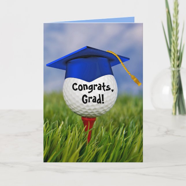 Blue Graduation Cap On Golf Ball  Card (Front)