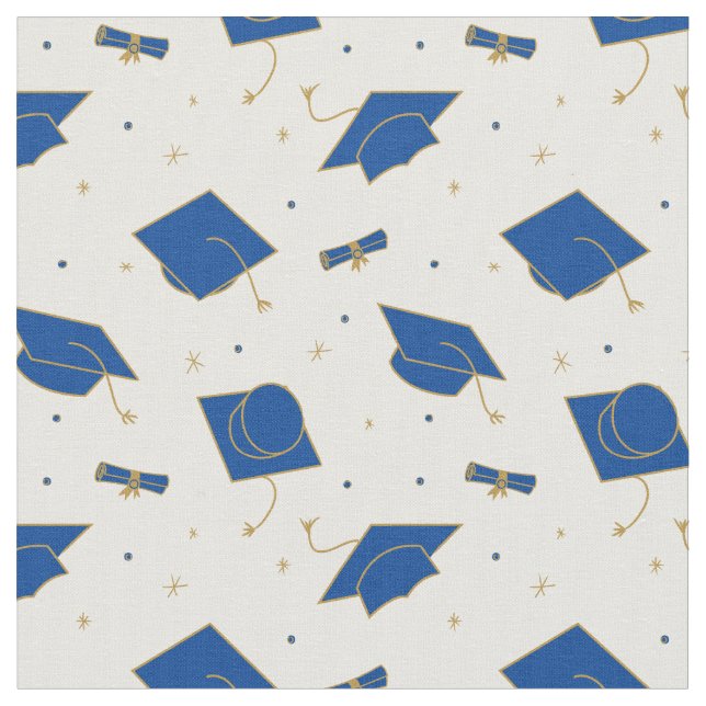 Blue Graduation Cap Toss Fabric (Close Up)