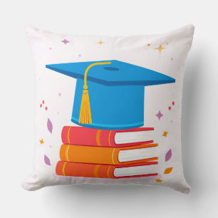 Blue Graduation Cap With Books Cushion