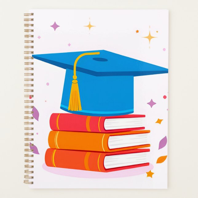 Blue Graduation Cap With Books Planner (Front)