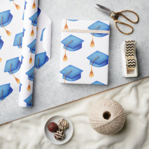 Blue Graduation Cap with Tassels Graduation Wrapping Paper