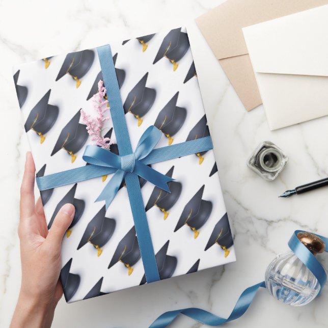 Blue Graduation Cap Wrapping Paper (Gifting)