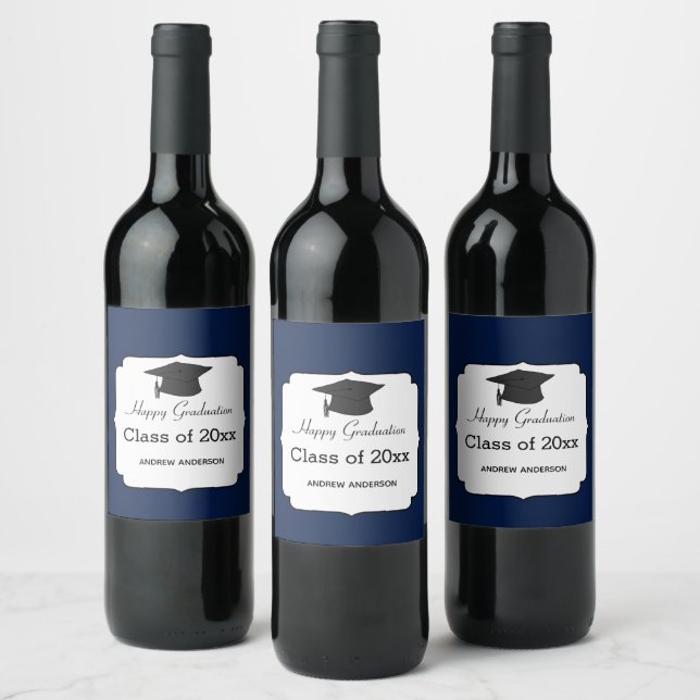 Blue Graduation Class of 2023 Wine Label (Bottles)