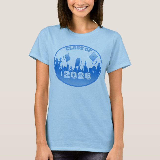 Blue Graduation Class of Grads Tossing Caps T-Shirt (Front)