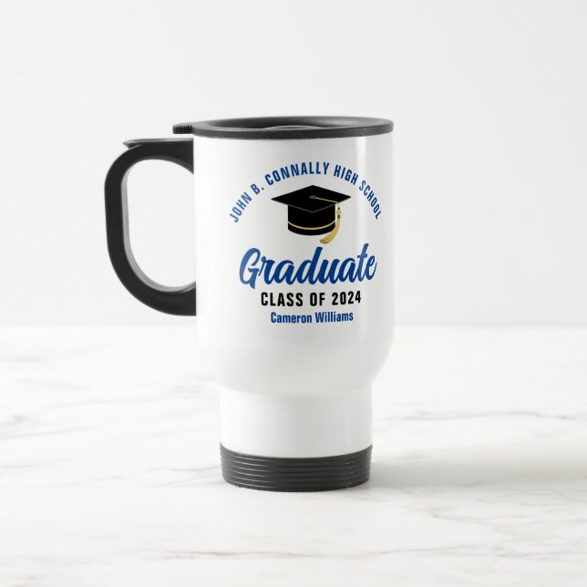 Blue Graduation Custom Graduate Keepsake Travel Mug (Left)