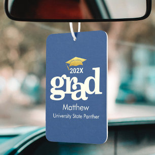 Blue Graduation Gold Cap Modern Bold Typography Car Air Freshener