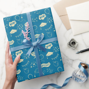 Blue Graduation Hand Drawn Scribble Pattern Wrapping Paper