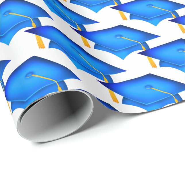 blue graduation hats with gold tassel wrapping paper (Roll Corner)