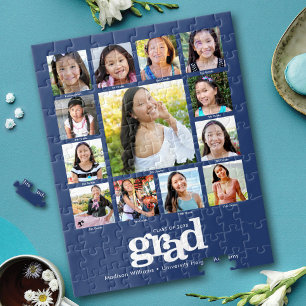 Blue Graduation K–12 Photo Collage Modern Bold Jigsaw Puzzle