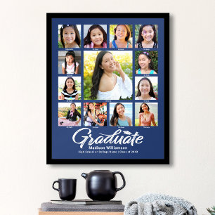 Blue Graduation K–12 Photo Collage Script Modern Poster
