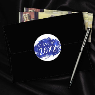 Blue Graduation Modern Brushstroke Grad Party Classic Round Sticker