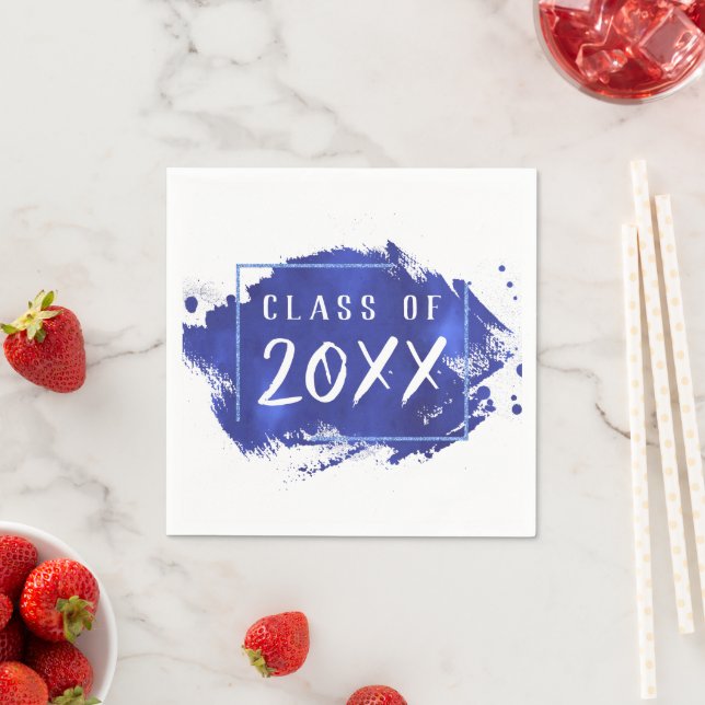 Blue Graduation | Paint Splatter Brushstroke Party Napkin (Insitu)