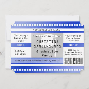 Blue Graduation Party Admission Ticket Invitation