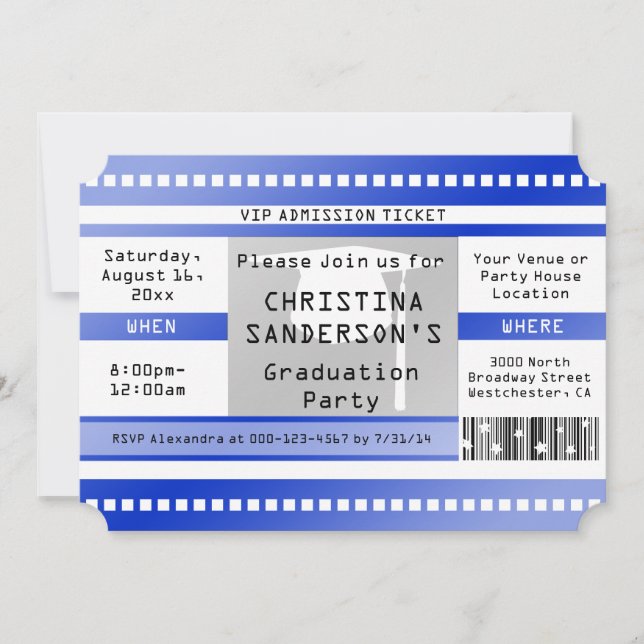 Blue Graduation Party Admission Ticket Invitation (Front)