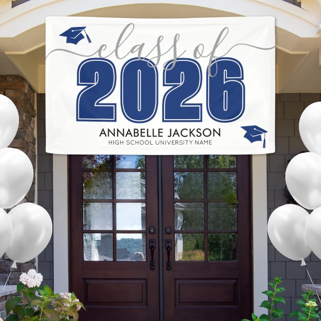Blue Graduation Party Banner (Simple Class Of 2025 Blue Graduation Party Banner)