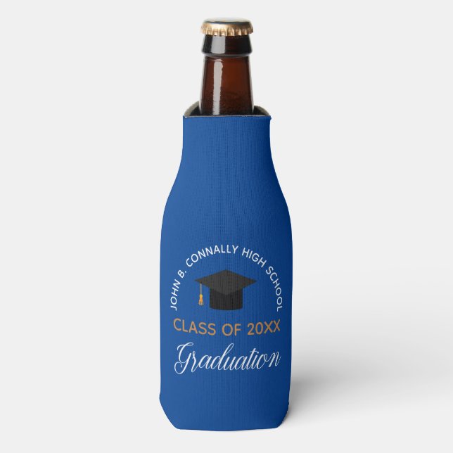 Blue Graduation Party Custom School Class of 2023 Bottle Cooler (Bottle Front)