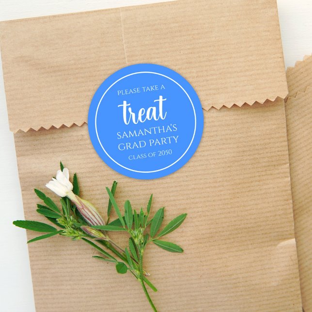 Blue Graduation Party Treat Favor Custom Classic Round Sticker (Creator Uploaded)