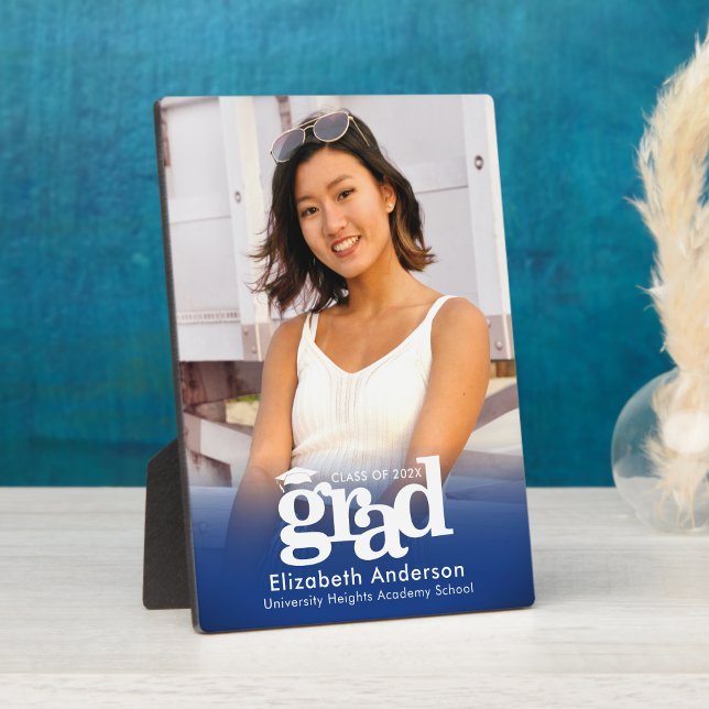Blue Graduation Photo Bold Typography Minimalist Plaque (Creator Uploaded)