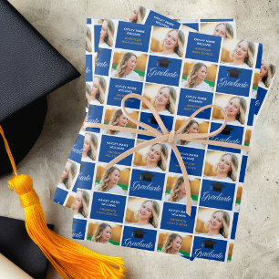 Blue Graduation Photo Class of 2025 Custom Party Wrapping Paper Sheet
