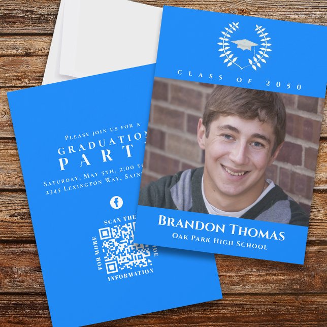 Blue Graduation Photo Classic Elegant Invitation (Creator Uploaded)