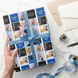 Blue Graduation Photo Collage Class of 2025 Grad Wrapping Paper