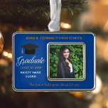 Blue Graduation Photo Inspirational Quote Custom Silver Plated Framed Ornament<br><div class="desc">This blue custom senior graduation Christmas ornament gift features chic white and gold typography under a high school or college name for the class of 2025. Customise with an inspirational qute under your photo for a great personalised graduate photograph present.</div>