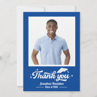 Blue Graduation Photo Thank You Card