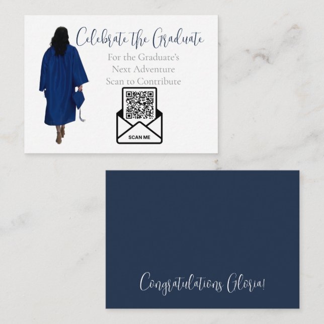 Blue Graduation QR Code Insert Card | Fund Grad (Front/Back)