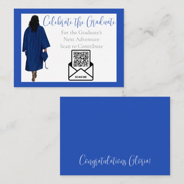 Blue Graduation QR Code Insert Card | Fund Grad (Front/Back)