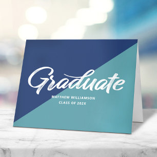 Blue Graduation Retro Bold Script Cap Icon Minimal Thank You Card