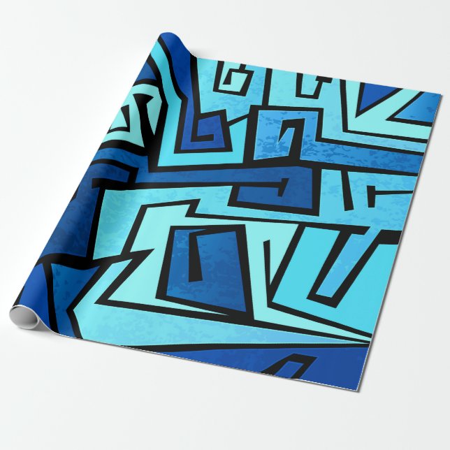 Blue graffiti design wrapping paper (Unrolled)