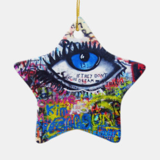 Blue graffiti evil eye ceramic tree decoration