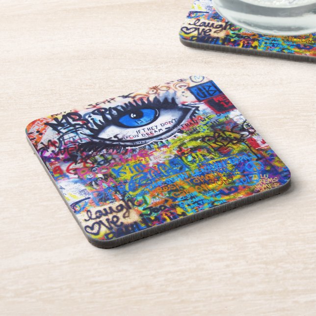 Blue graffiti evil eye coaster (Left Side)