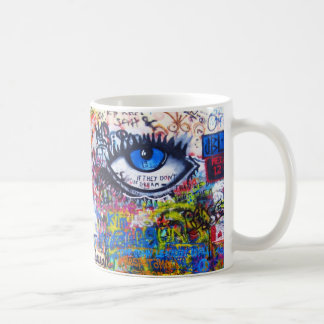 Blue graffiti evil eye coffee mug