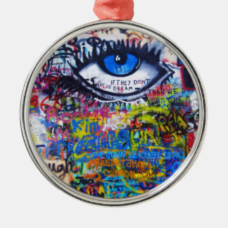 Blue graffiti evil eye metal tree decoration