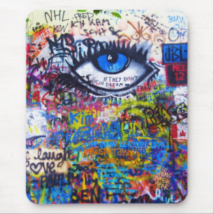 Blue graffiti evil eye mouse mat