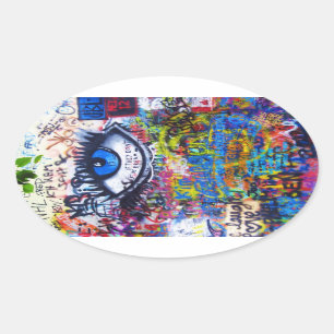 Blue graffiti evil eye oval sticker